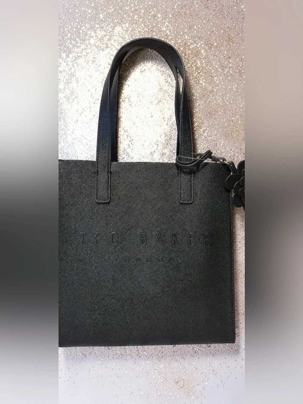 Ted Baker The Icon Black Tote Bag Flower Charm Embossed Logo Double
Handles NWT - Picture 2 of 6